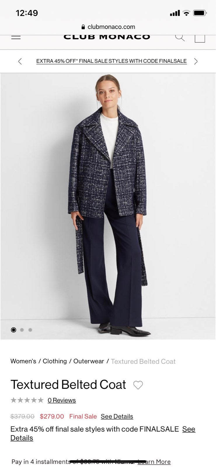 Club monaco wool coat jacket