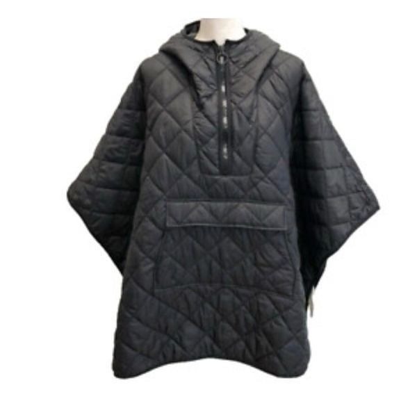 Zara Black Lightweight Pullover Pancho Cape Quilted Modern Warm Jacket SZ M