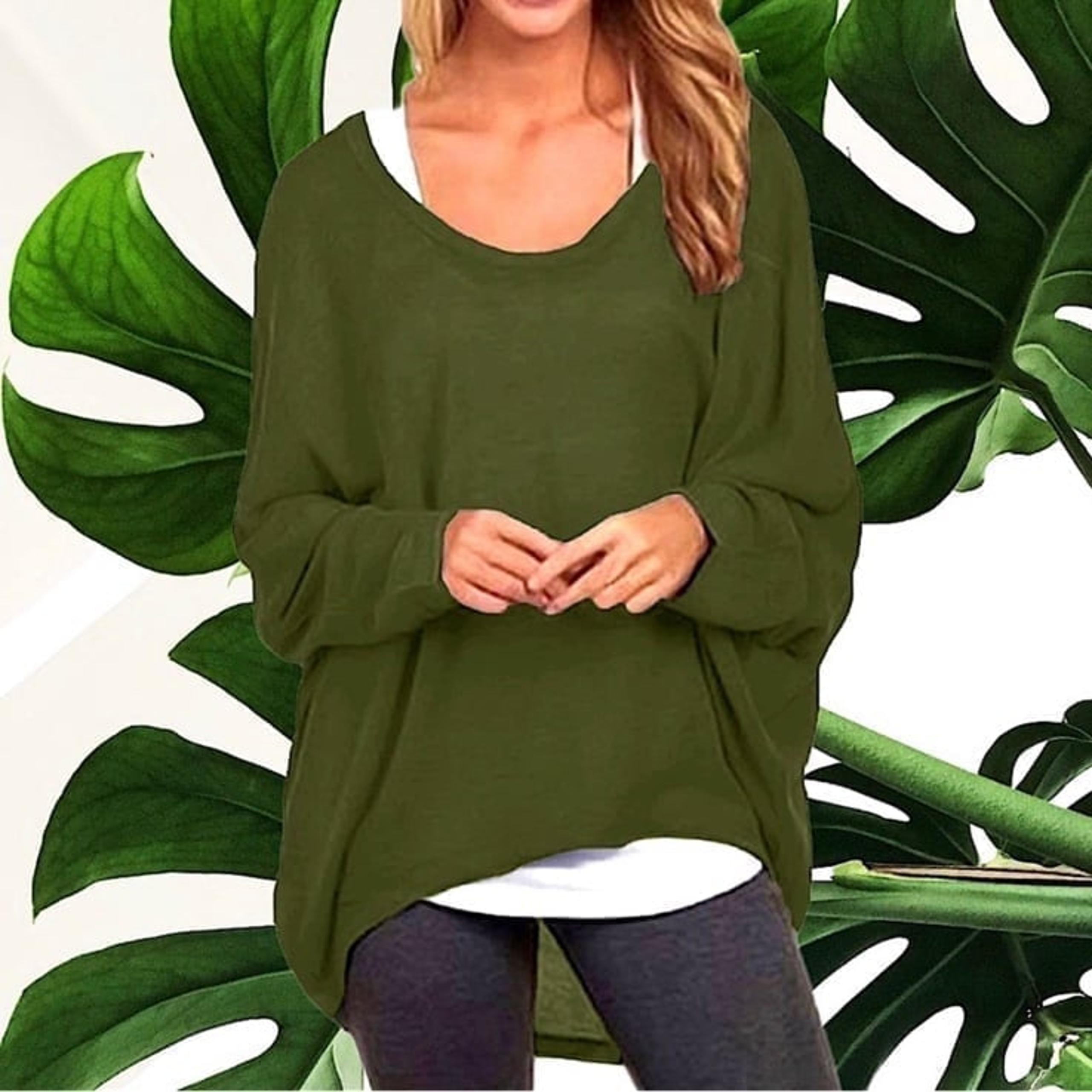 ❤️New Zanzea Women’s plus-size Green oversized long-sleeve batwing Knit Top-3X