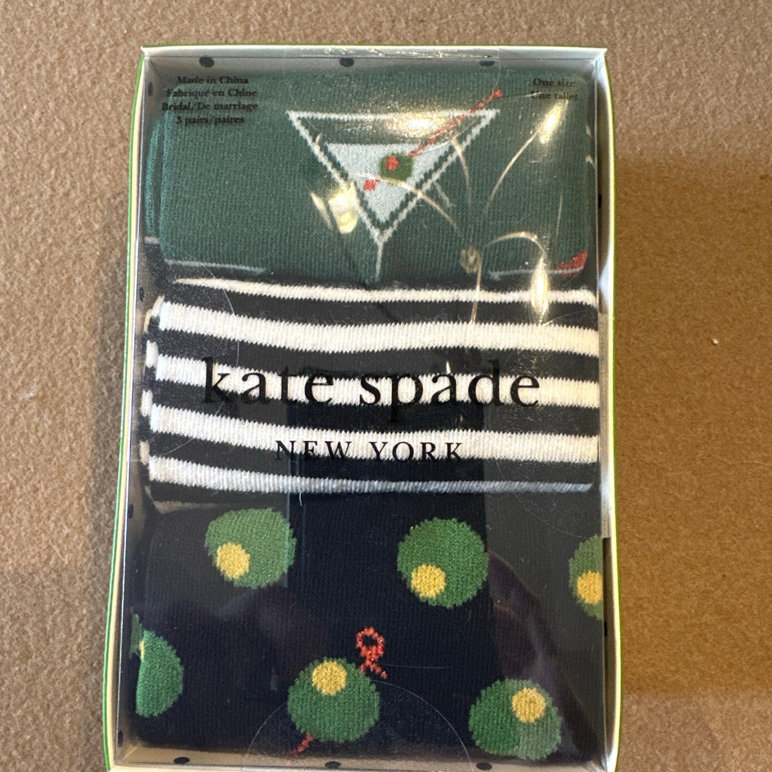 Kate Spade Martini 3 Pack Boxed Crew Socks 4-10 Sold out  Rare