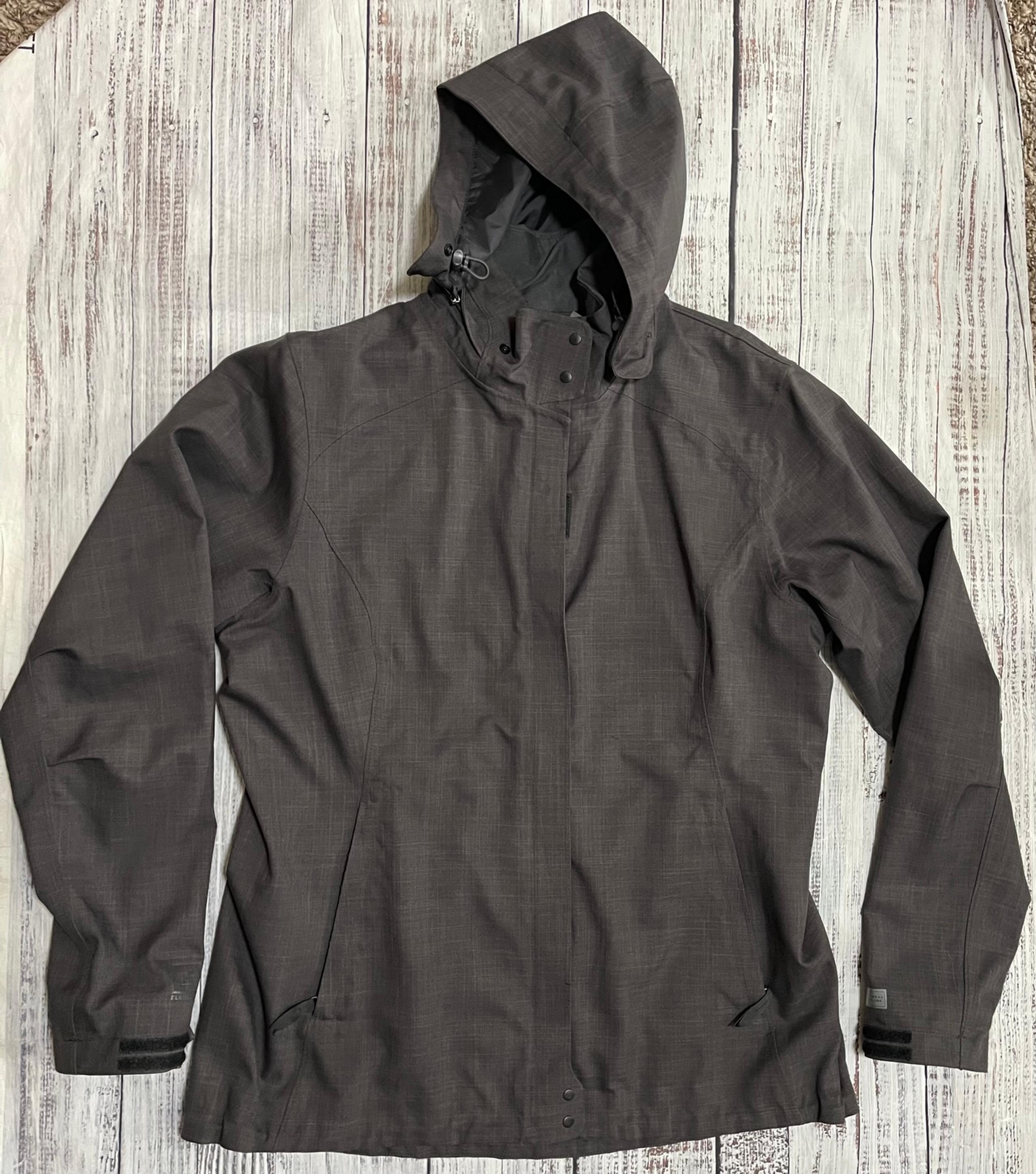 REI Jacket Womens Large Gray Elements Hooded Rain Jacket Nylon Outdoor Hiking