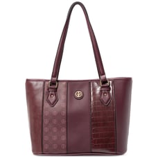 Giani Bernini Croc Embossed Colorblock Faux Leather Tote Handbag - Wine