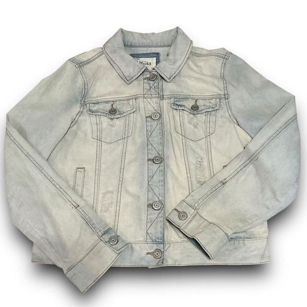 Mudd Y2K Faded Stone Washed Light Wash Distressed Denim Jean Jacket Size Medium