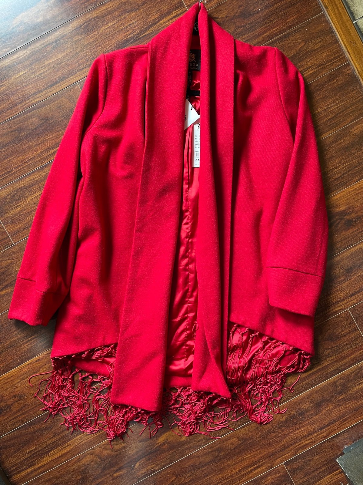 Red wool coat with fringe