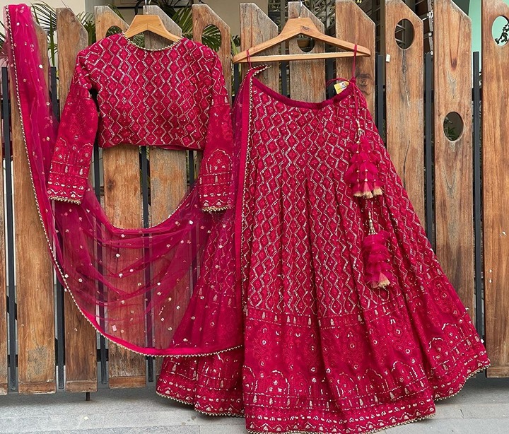 Gorgeous Rani colored Georgette lehenga embellished with sequin embroidery work