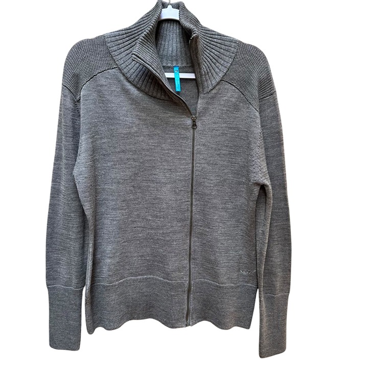 Kuhl Alpine Asymmetrical Sweater Wool Gray Full-Zip Ribbed Collar & Cuffs Size L