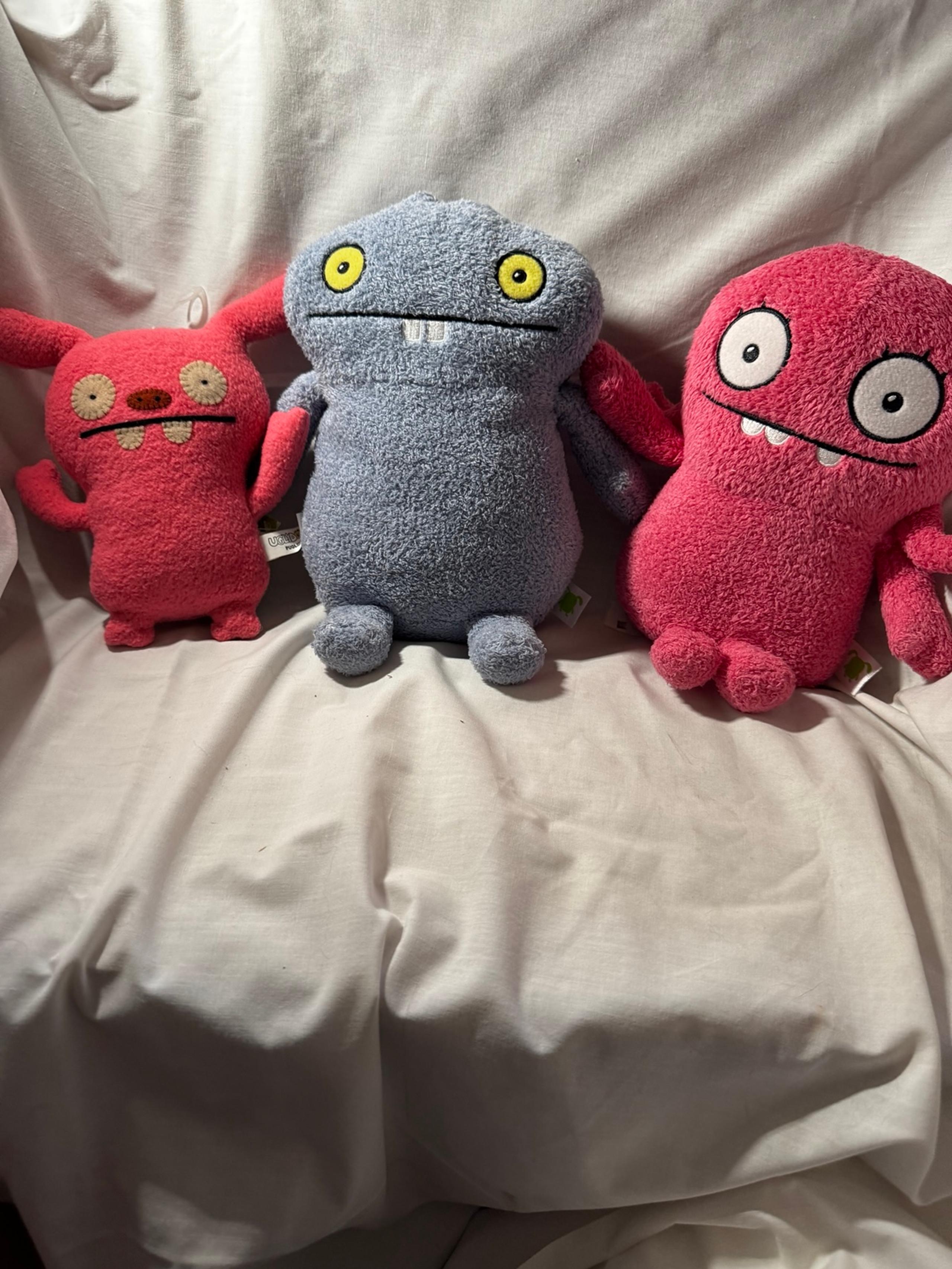 Lot Of 3 Ugly Doll Plush Monster Stuffed Animals Pink Blue Grey 12” And 8”