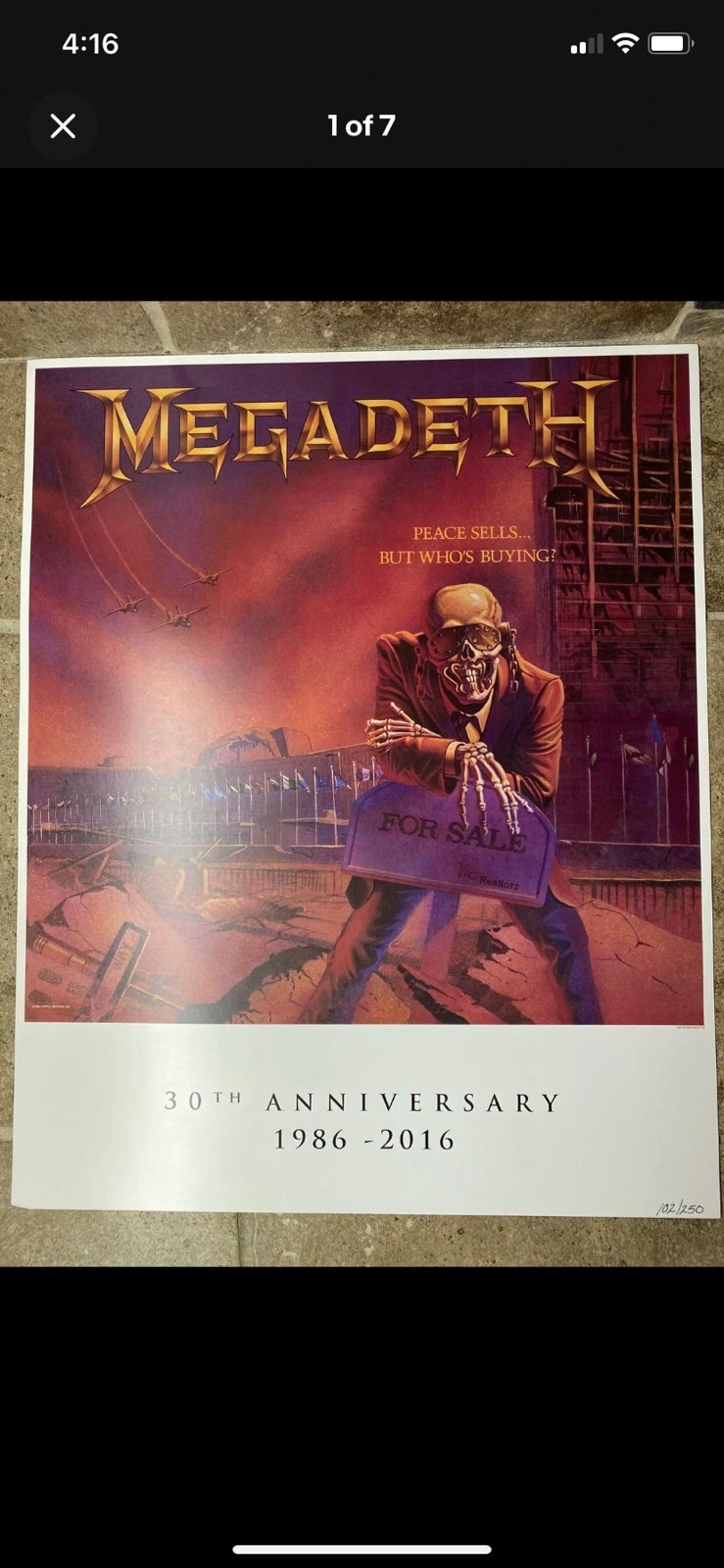 Megadeth 30th Anniversary 107/250 Lithograph “Peace Sells” Vic Rattlehead