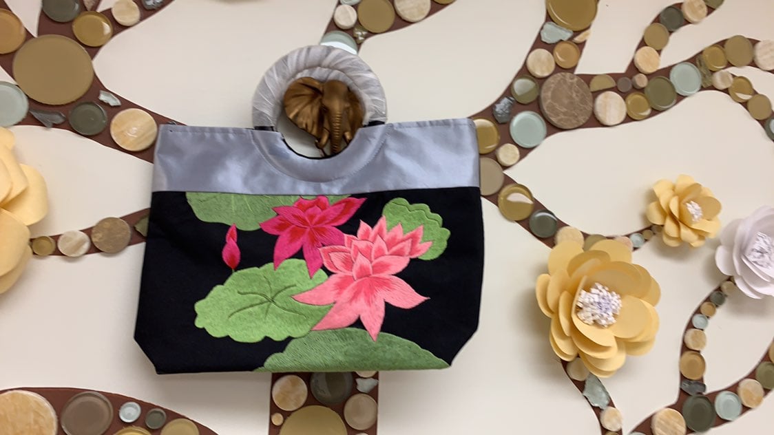 Embroildered Lotus Silk Handbag