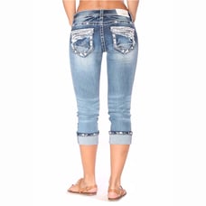 Grace In LA Mid Rise Cuffed Cropped Capri Stretch Jean 18