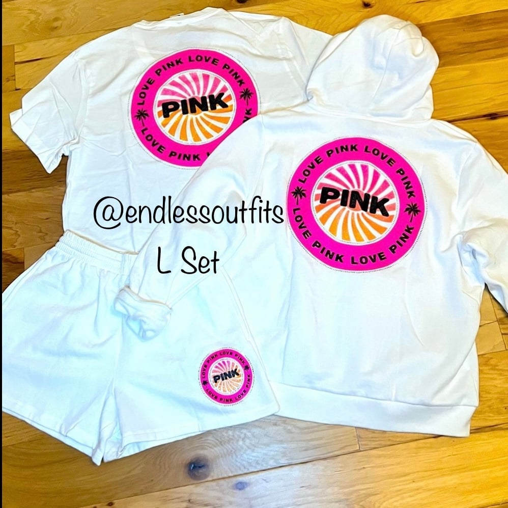 VS PINK BLING LIMITED EDITION SUNSET PALM TREE WHITE BUNDLE SIZE LARGE