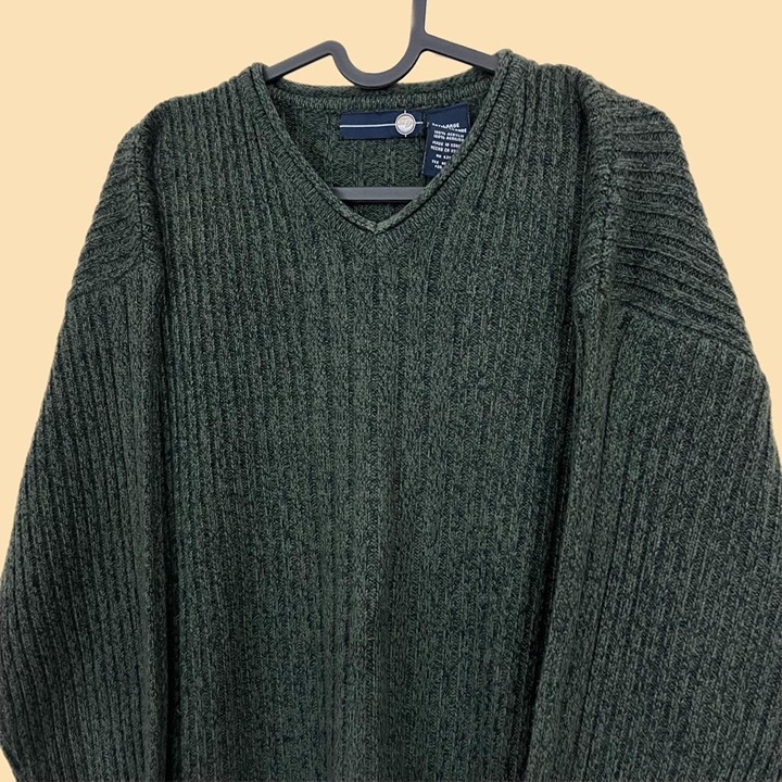 y2k green ribbed acrylic knit sweater