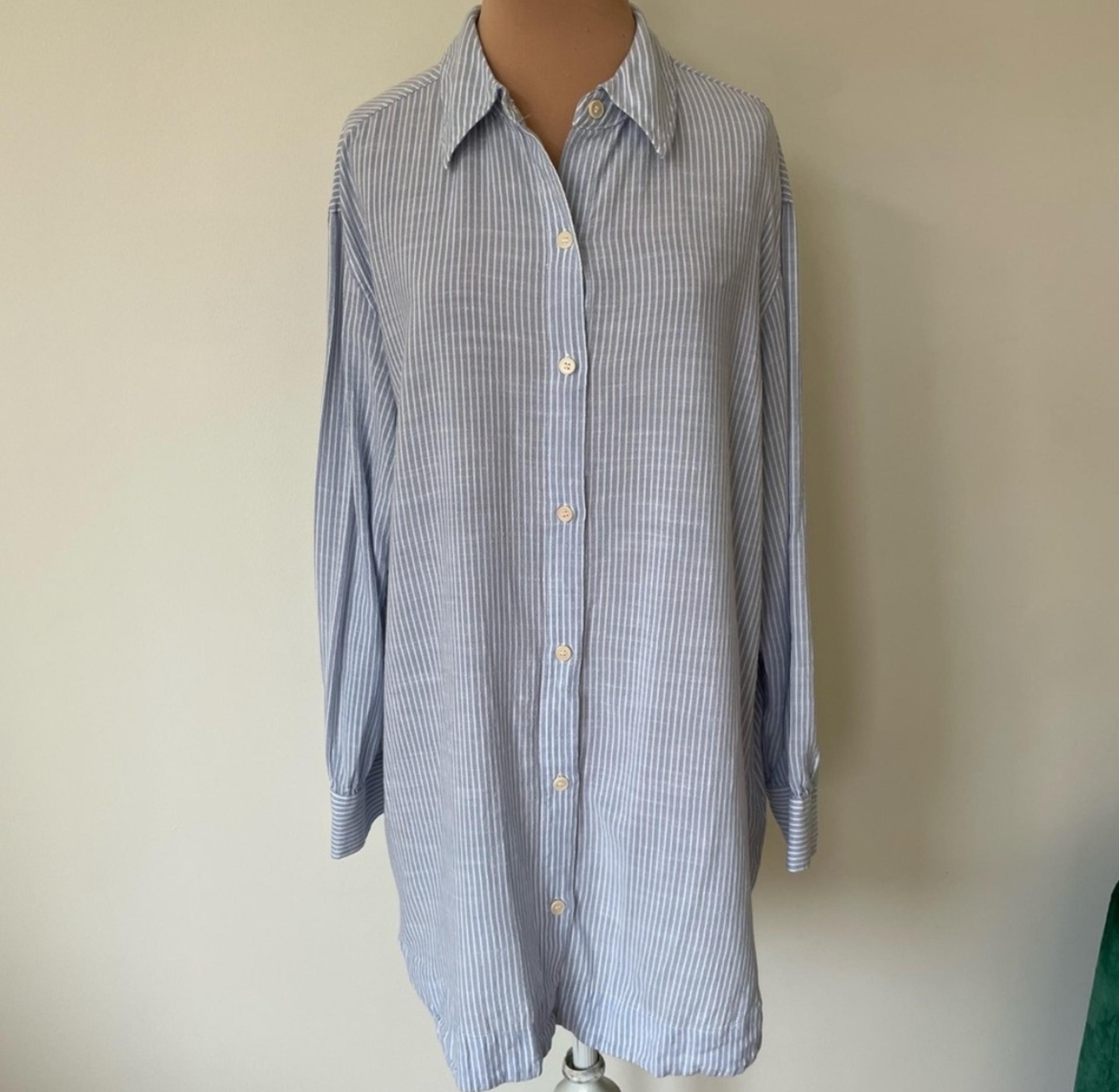 Eberjey Nautico Blue Pinstripe Eco-Vero Viscose Cotton Button Down Sleepshirt S