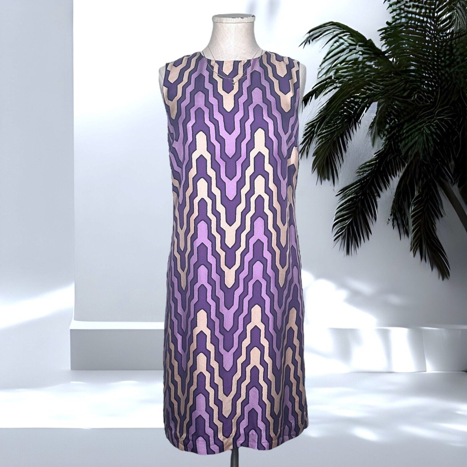 TORY BURCH 100% Silk Lynda Dress Shift Geometric Patterned Purple Blush Pink 6