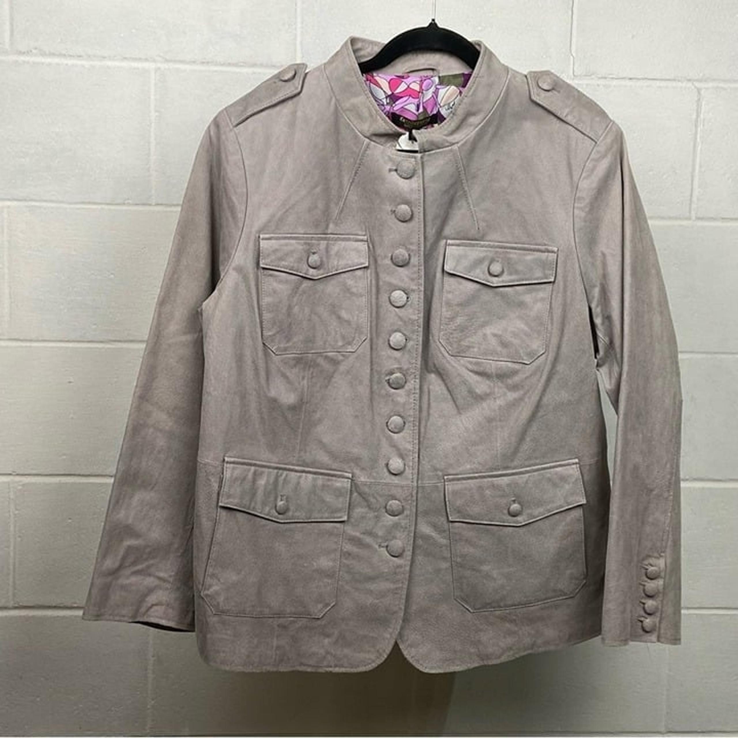 NWOT Twiggy London Women's Plus Size Leather Jacket Size 1X Grey Military Retro