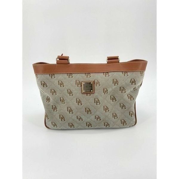 Dooney And Bourke Ice Blue Medium East/West Monogram Logo Shoulder Canvas Tote