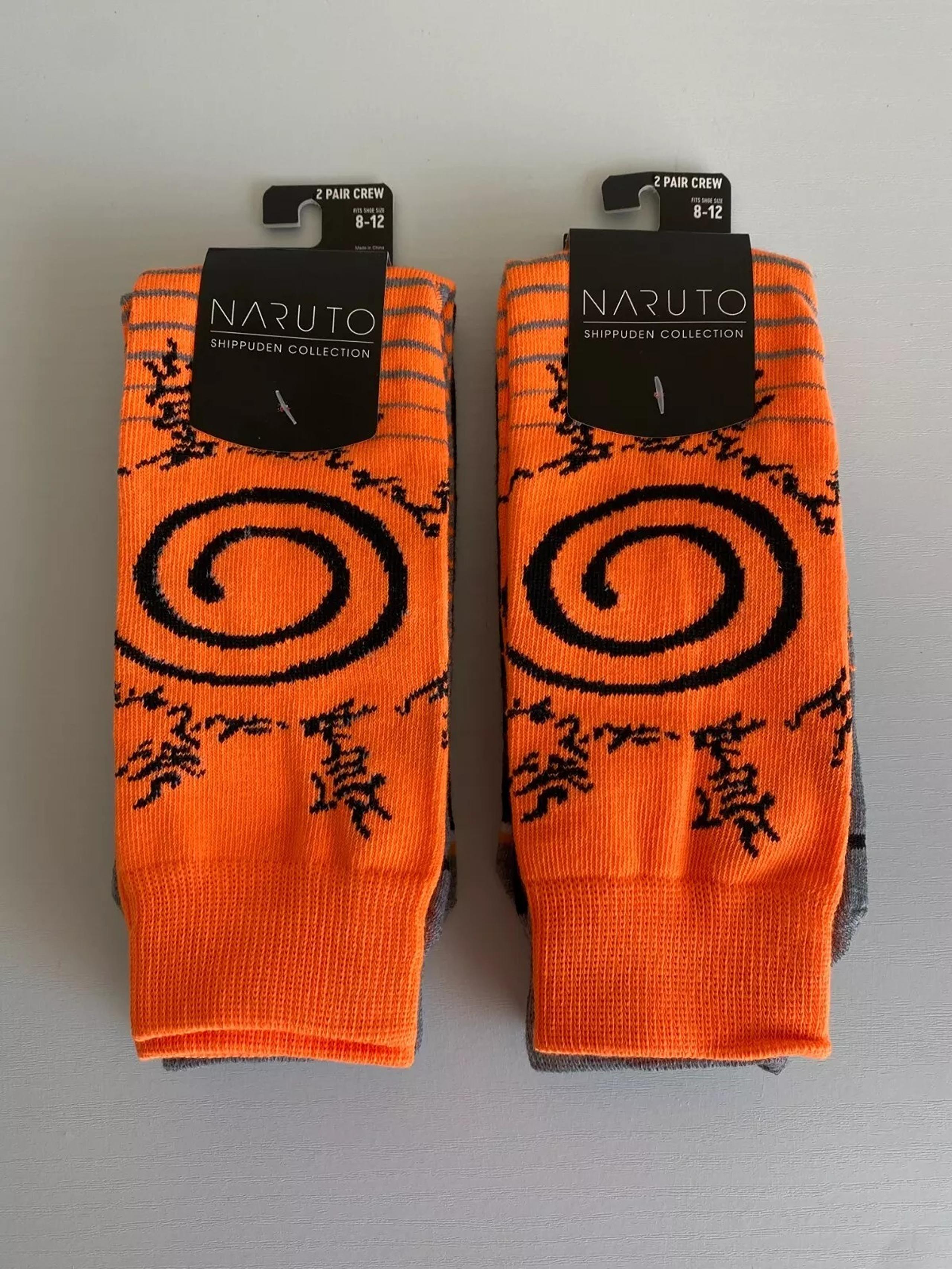 Bioworld Naruto Shippuden Men Sock Size 8-12 Crew Orange Gray × 4 Pairs