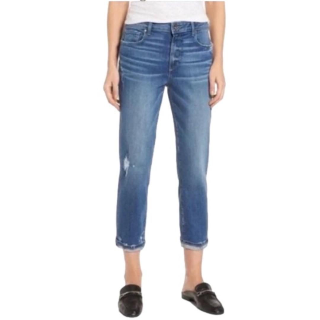 Paige Size 31 High Rise Jimmy Jimmy Crop Boyfriend Jeans in Ludlow Destructed