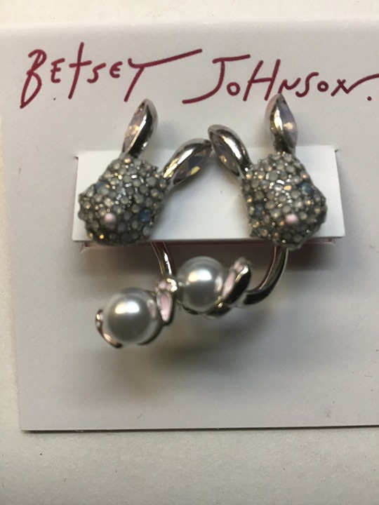 Betsey Johnson New Silver and Pearl Bunny Earrings