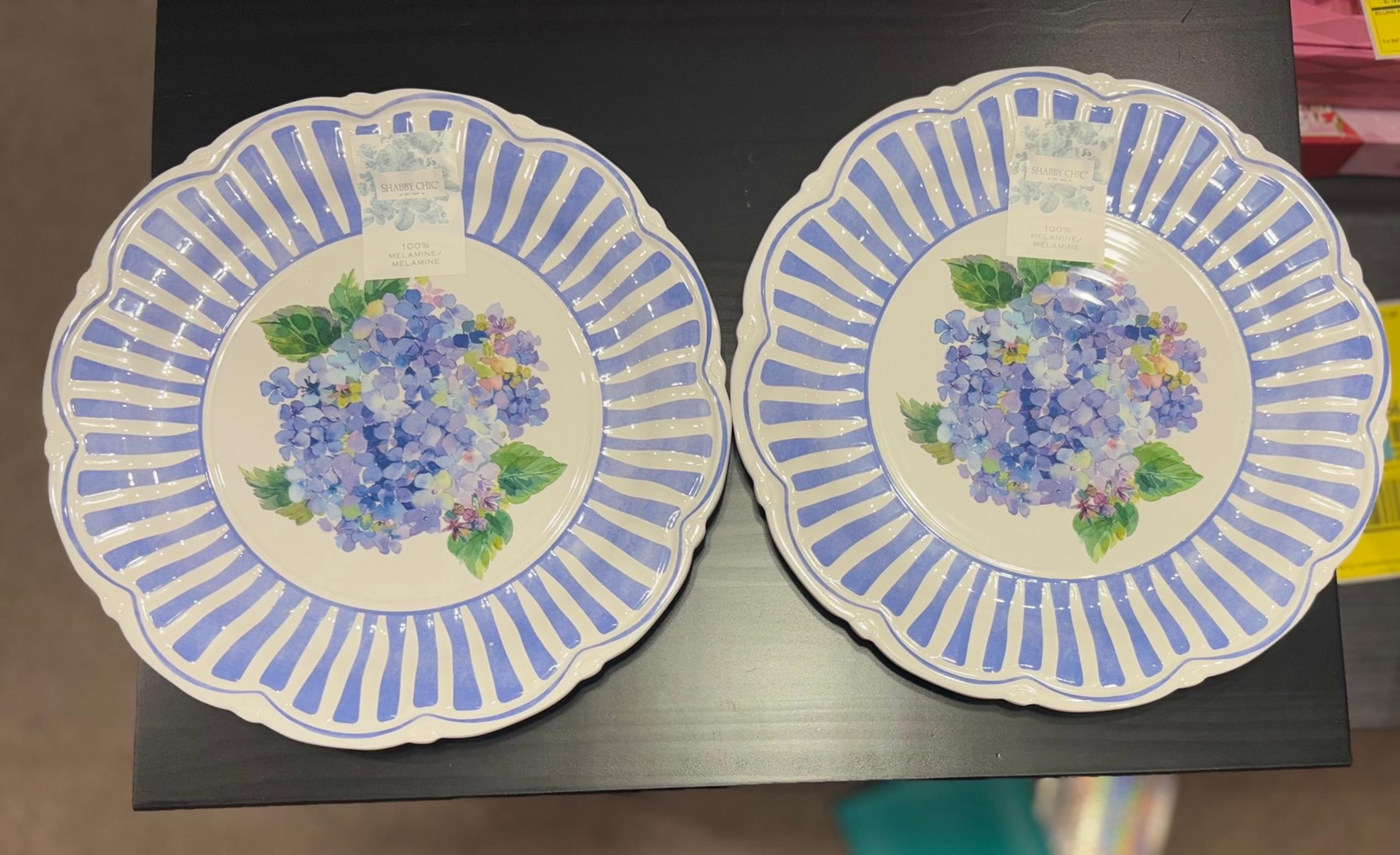 Set of 2 Purple/Blue Hydrengea Melamine Dinner Plates