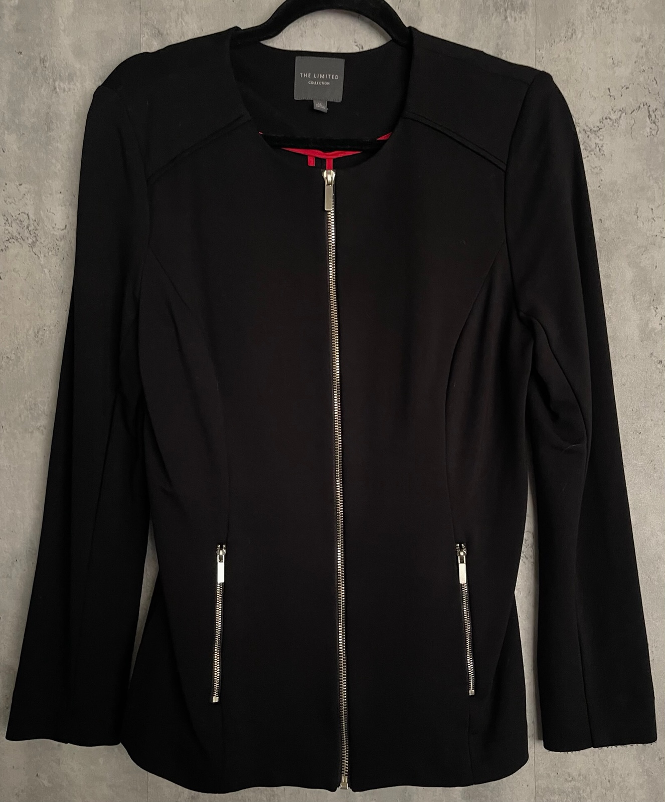 The Limited Black Ponte Knit Front Zip w/Pockets Long Sleeve Jacket Size Medium