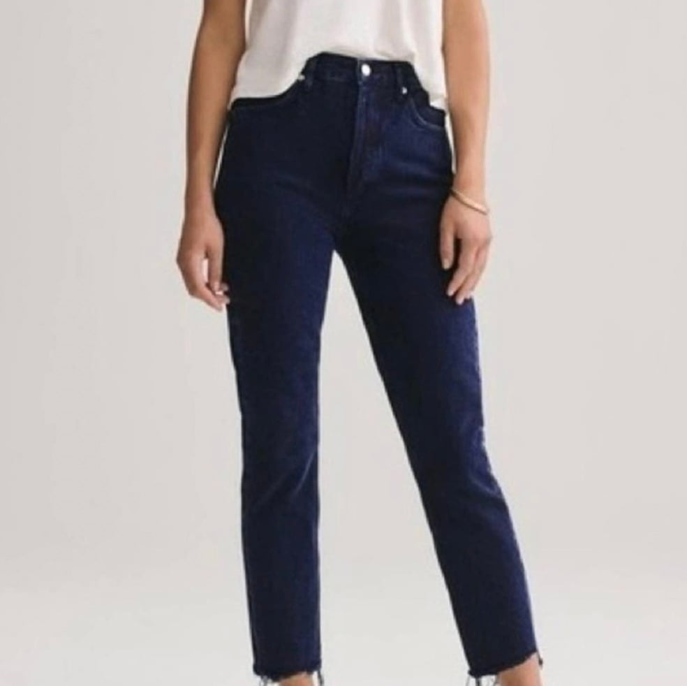 Agolde 29 Riley High Rise Straight Crop Denim Pledge Wash Dark indigo Raw Hem P