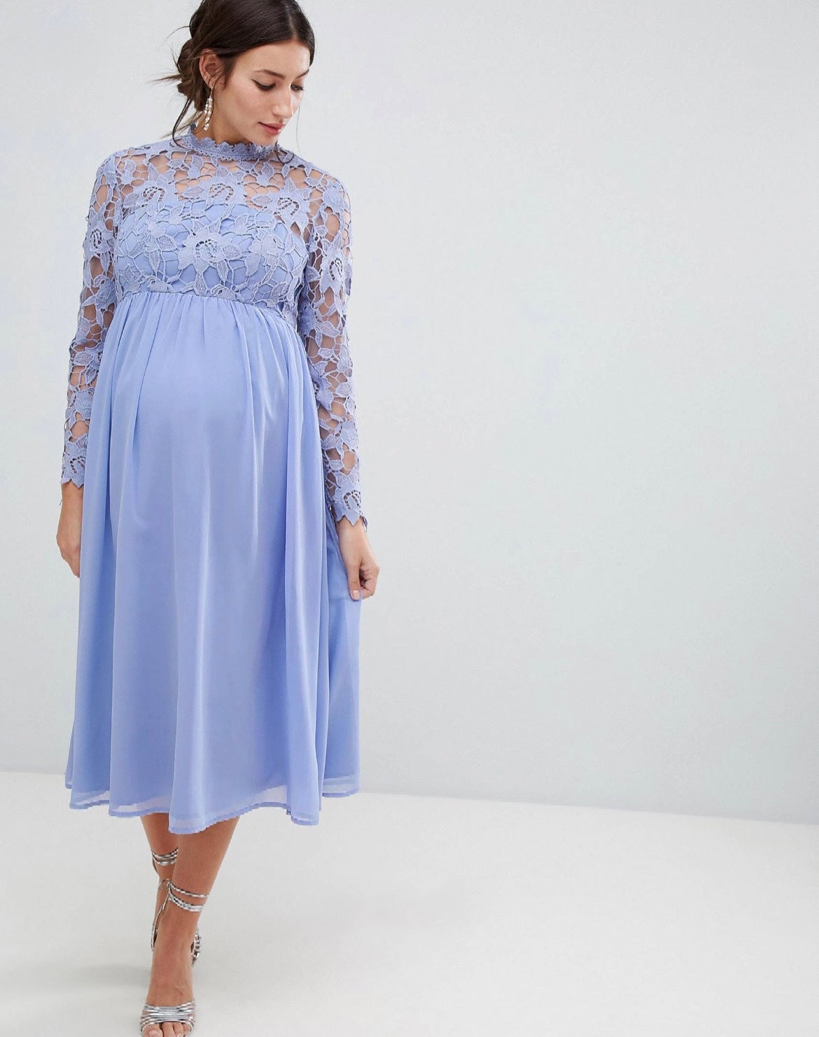 Chi Chi London Maternity Lolita Dress Midi With Lace Sleeves