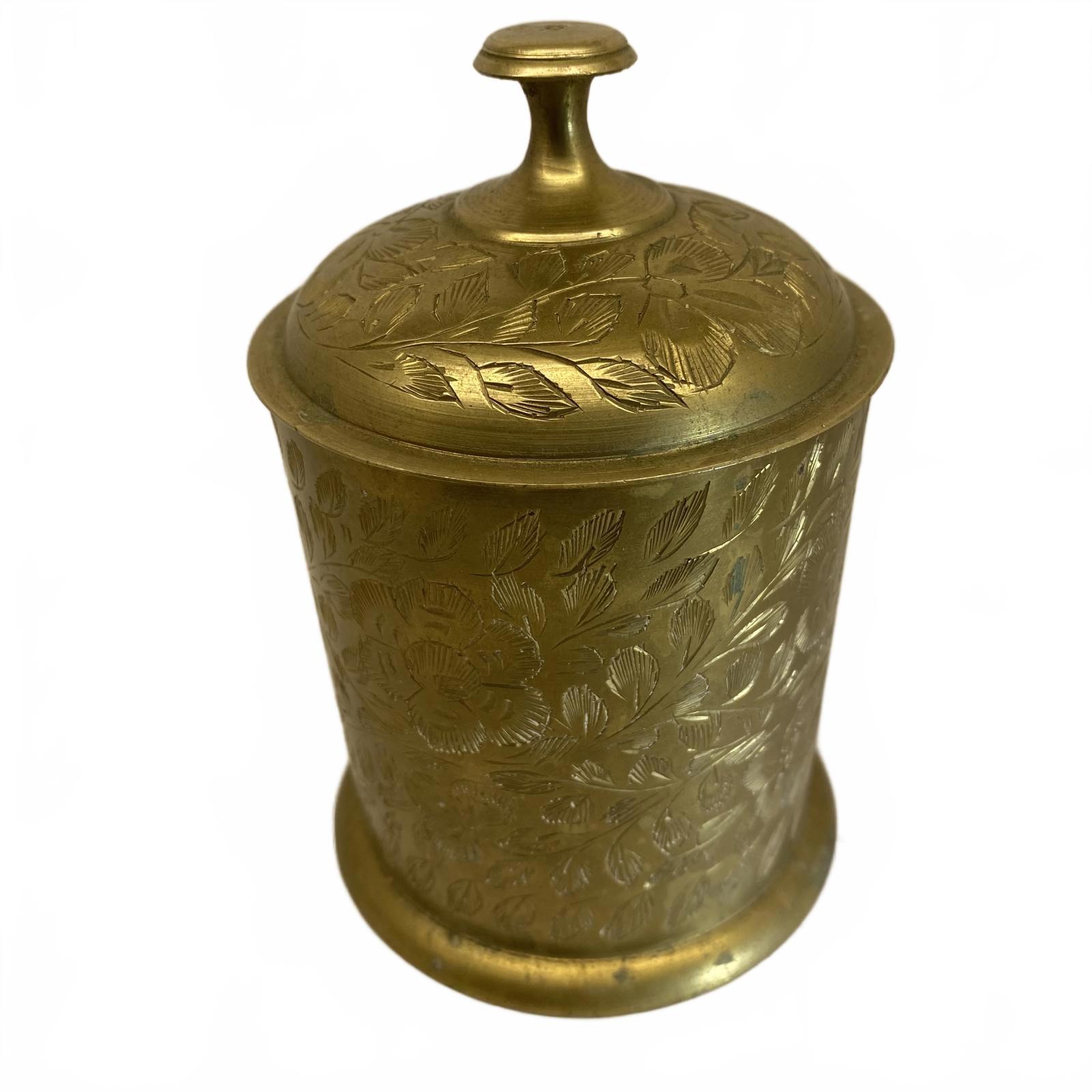 Engraved brass lidded box with floral motif - Made in India - c.1960s