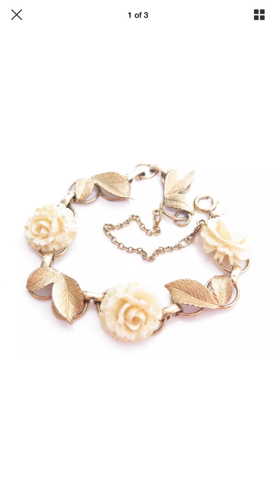 VTG GOLD CARVED ROSE FLOWER BRACELET