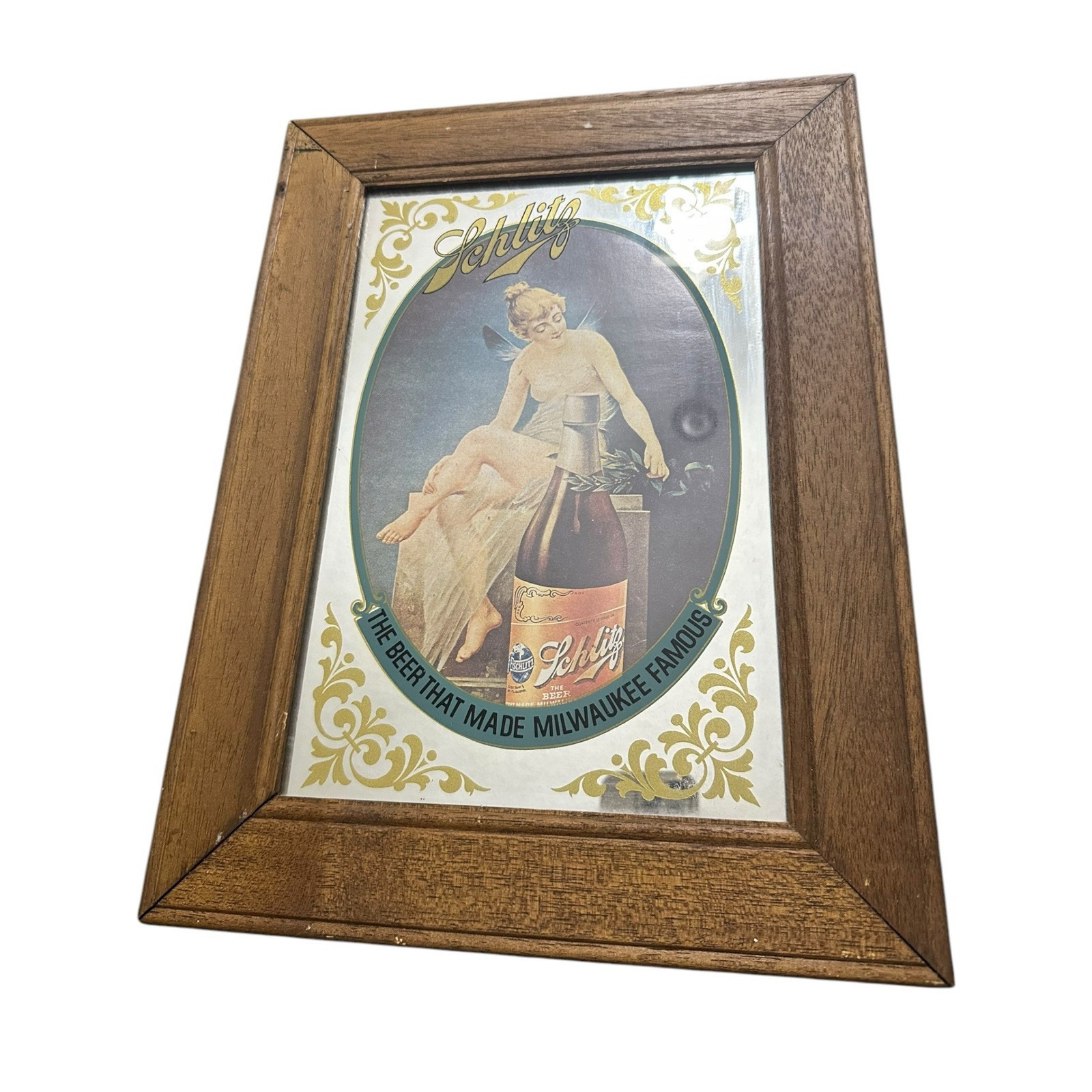 Rare Stunning Vintage Schlitz Pixie Bar Mirror