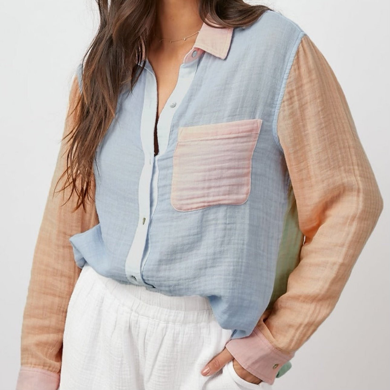 Rails Ellis Bermuda Color Block Button Front Shirt Top Organic Cotton Size M