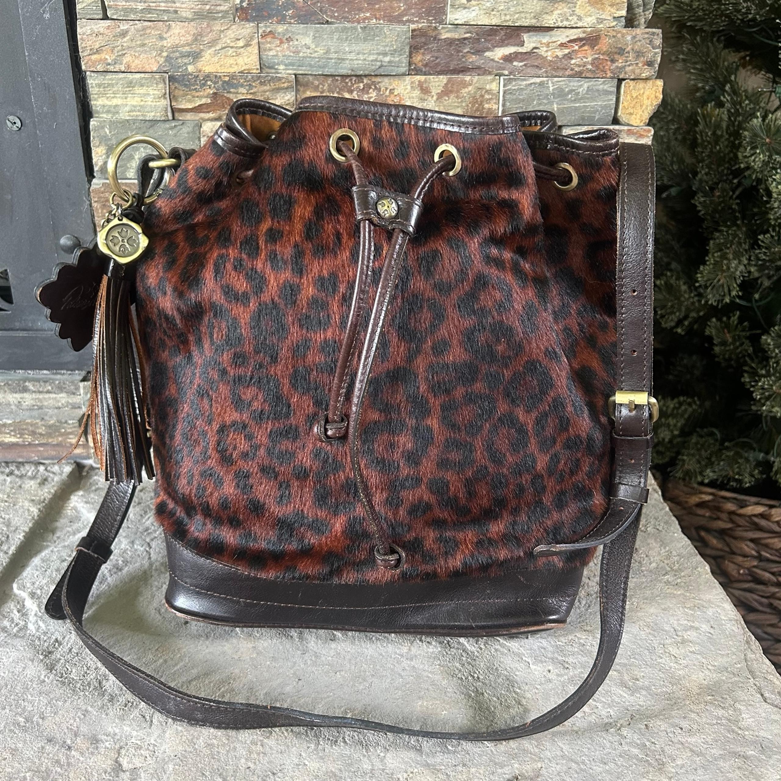 Patricia Nash Melrose Calf Hair Leather Leopard Bucket Bag Purse
