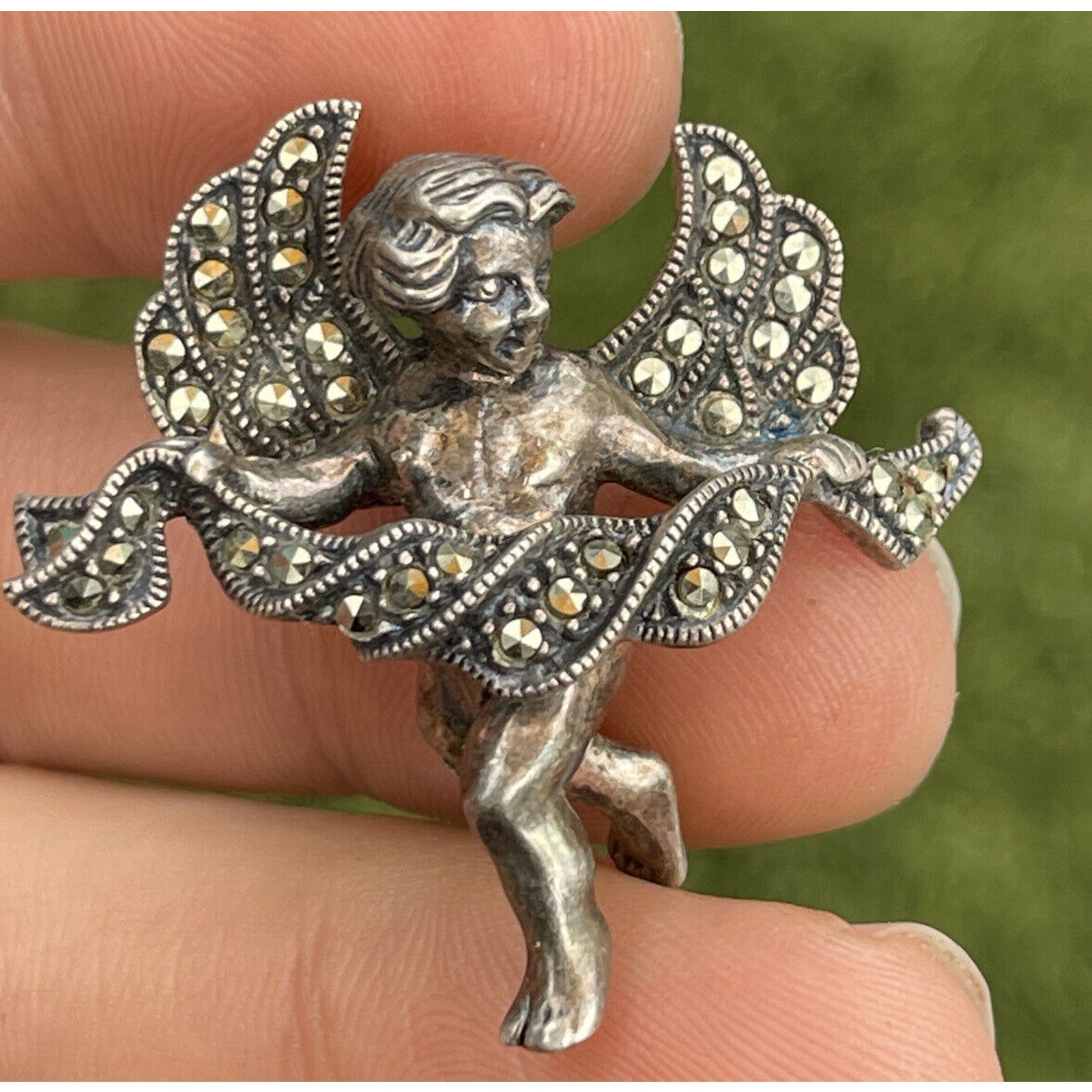 Judith Jack Angel Baby Vintage Sterling Silver Brooch Pin 925 Marcasite Deco JJ