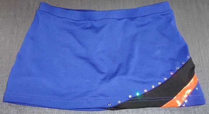 szMEDIUM VARSITY NME BLUE RHINESTONE CHEERLEADING SKIRT EC 1615