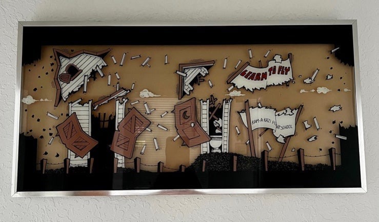 Vintage Kamakazi flight school wall art Learn to Fly -metal framed art -RARE