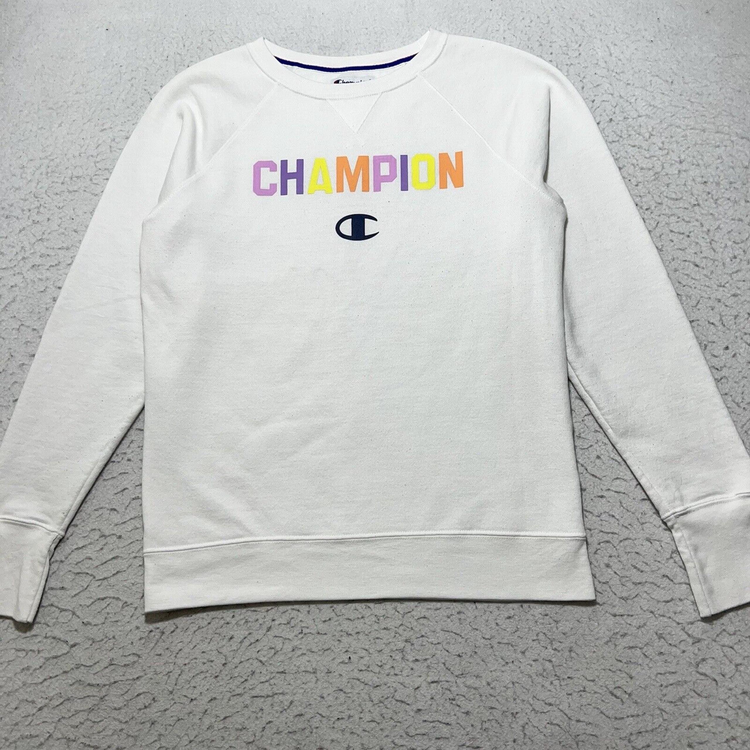 Champion Women's Medium Fleece Lined Crewneck Sweatshirt Colorful Logo Pullover
