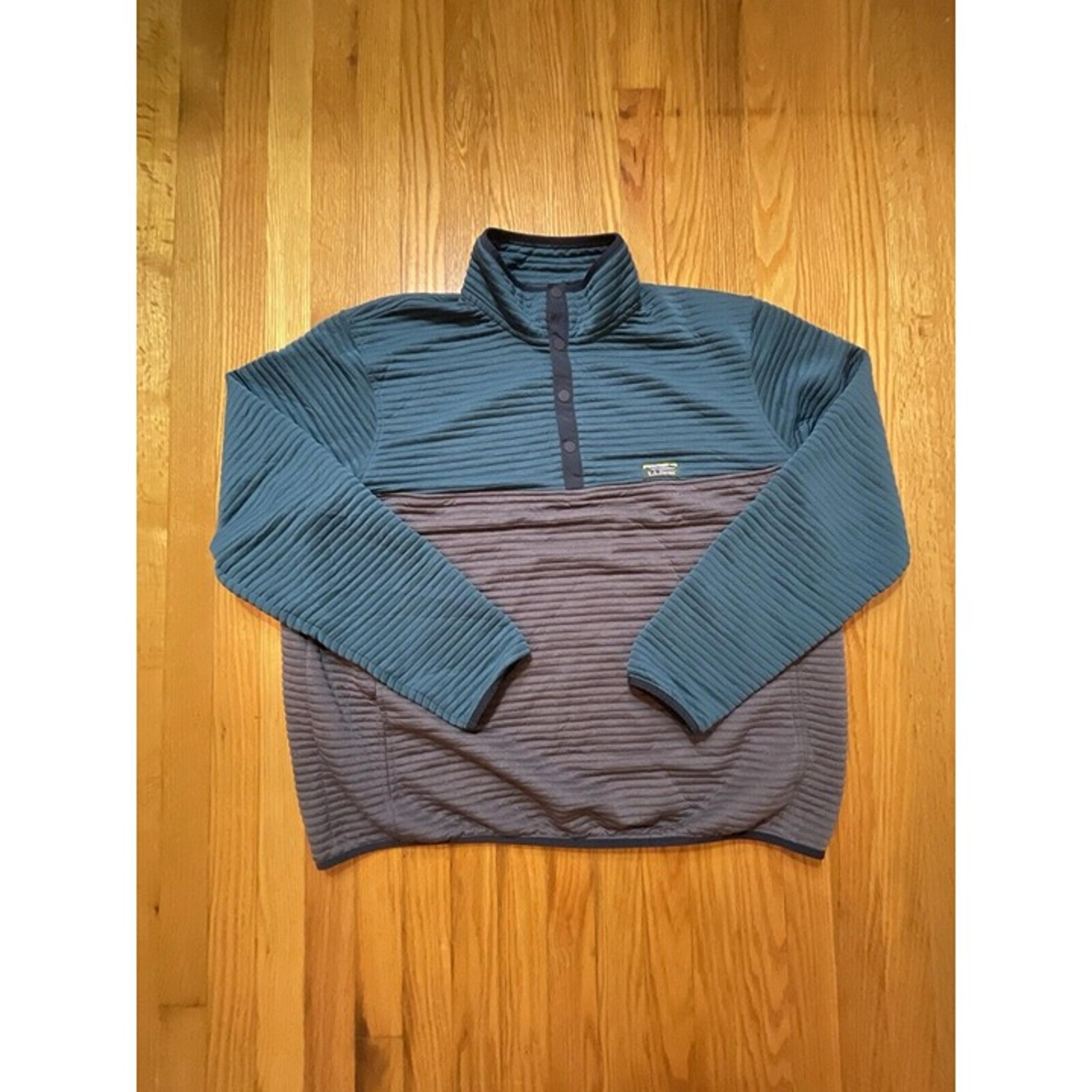 LL Bean 1/4 Button Ribbed Snap T Pullover Sweater Sweatshirt Mens XXL BLUE GRAY