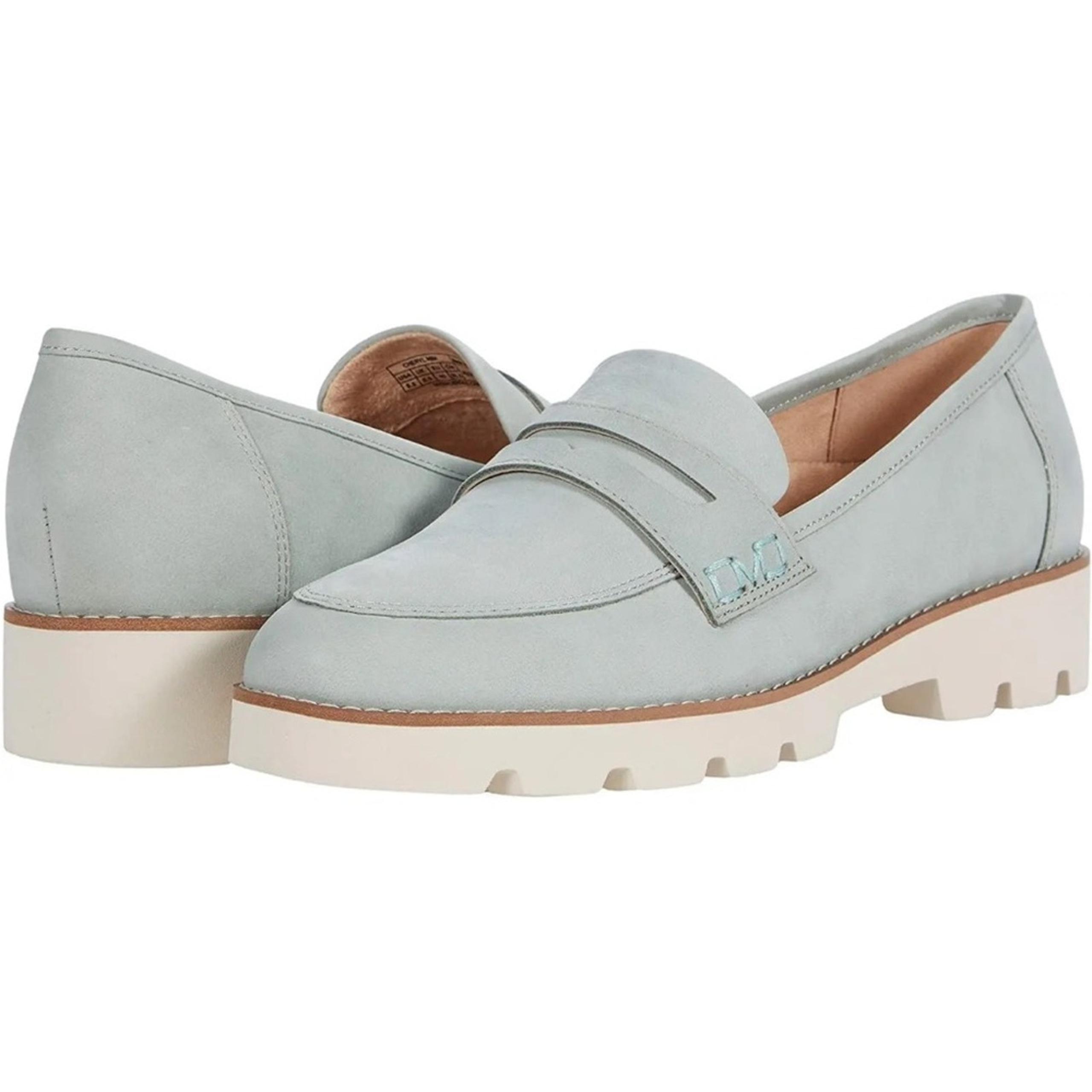Vionic Cheryl Shoe Faux Fur Comfort Penny Loafer Baby Blue EUC Womens Size 9