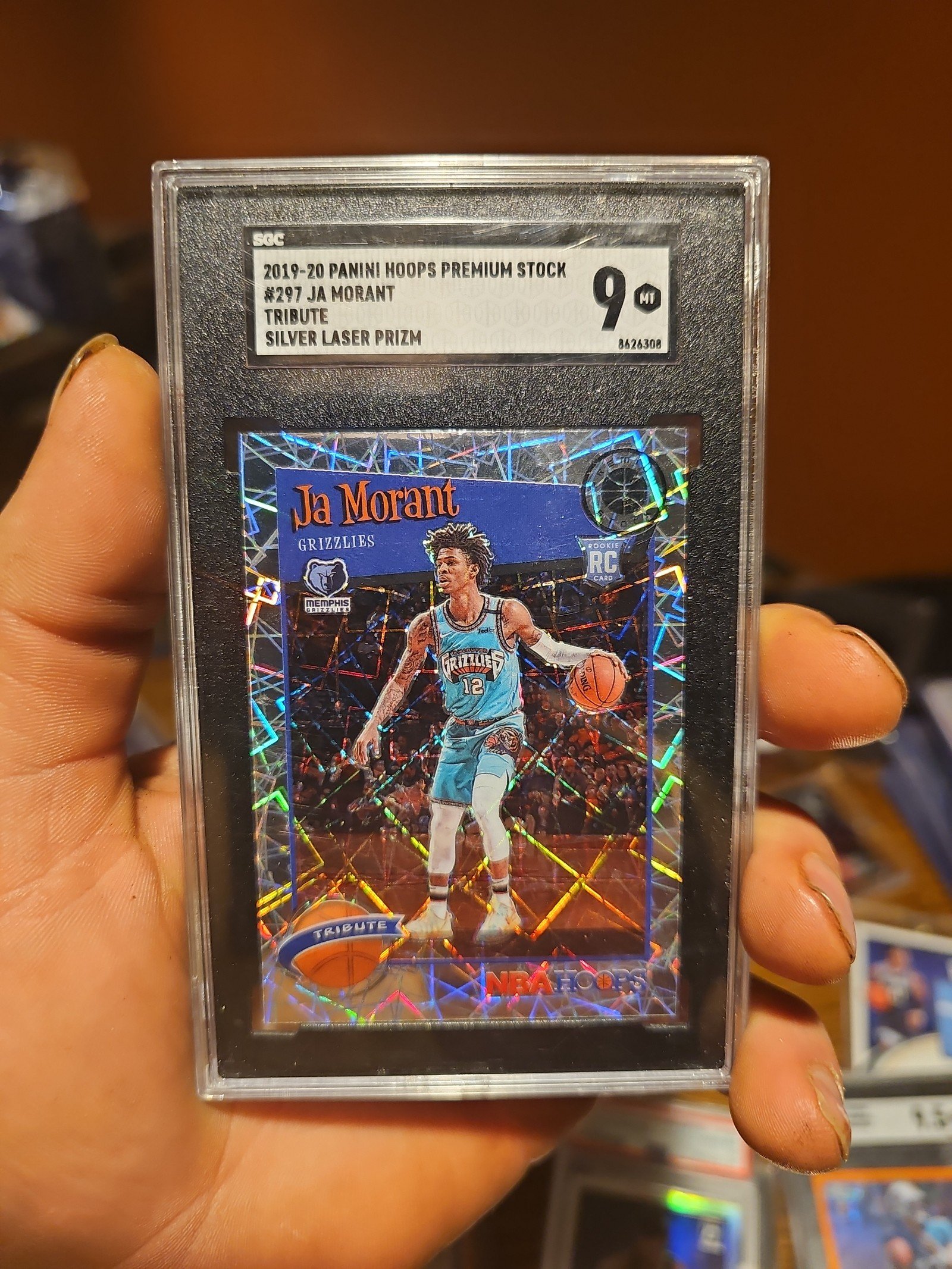 2019-20 Panini Hoops Premium Stock #297 Ja Morant Rookie Silver Laser SGC 9