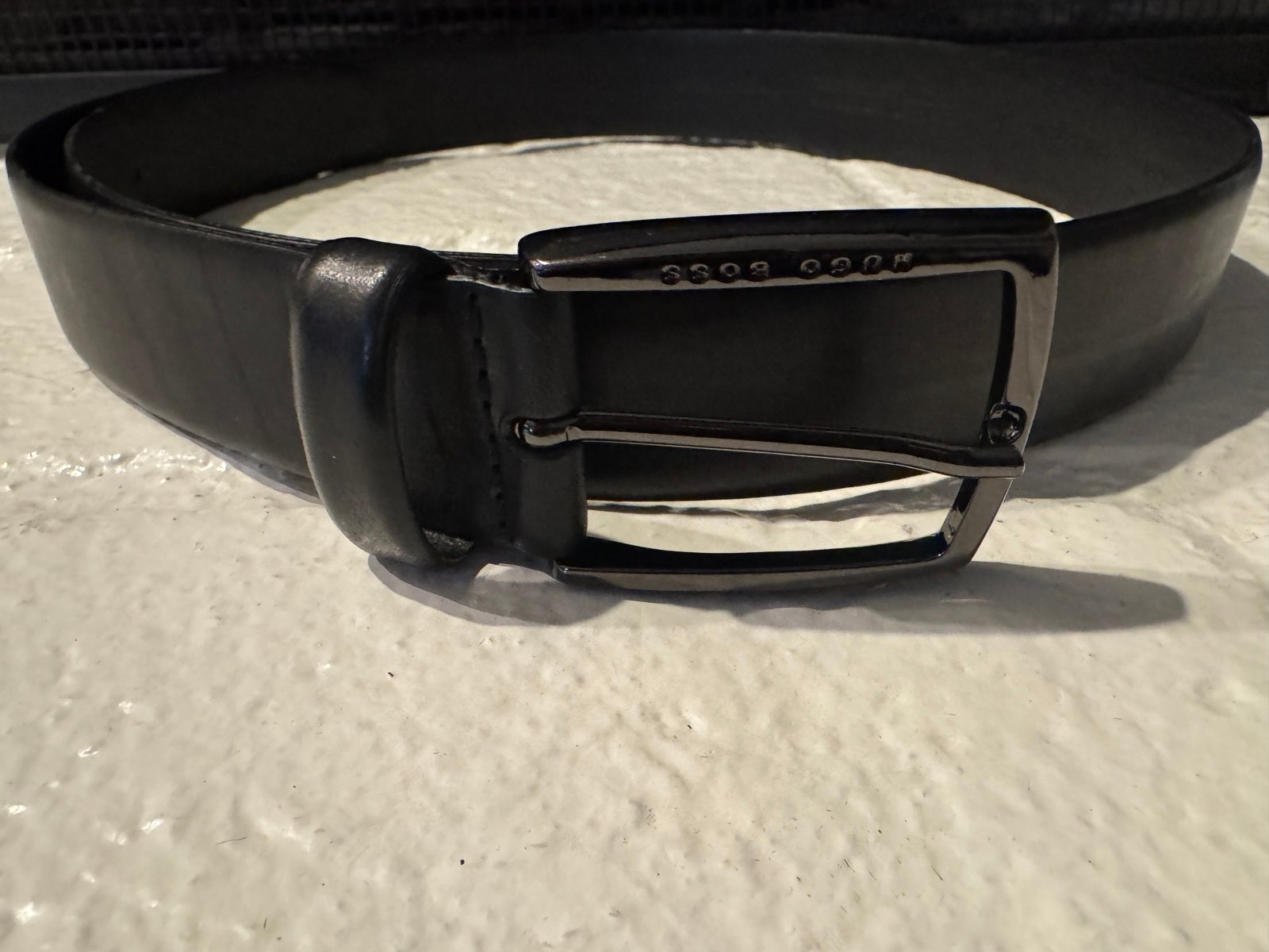 Hugo Boss Belt 34” Black Leather with Logo-Engraved Buckle 50379753 ITALY