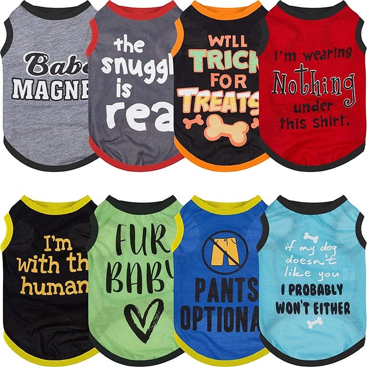 New 8 Pieces Dog Shirts Pet Printed Clothes Summer Pet T Shirts Dog Costumes Set