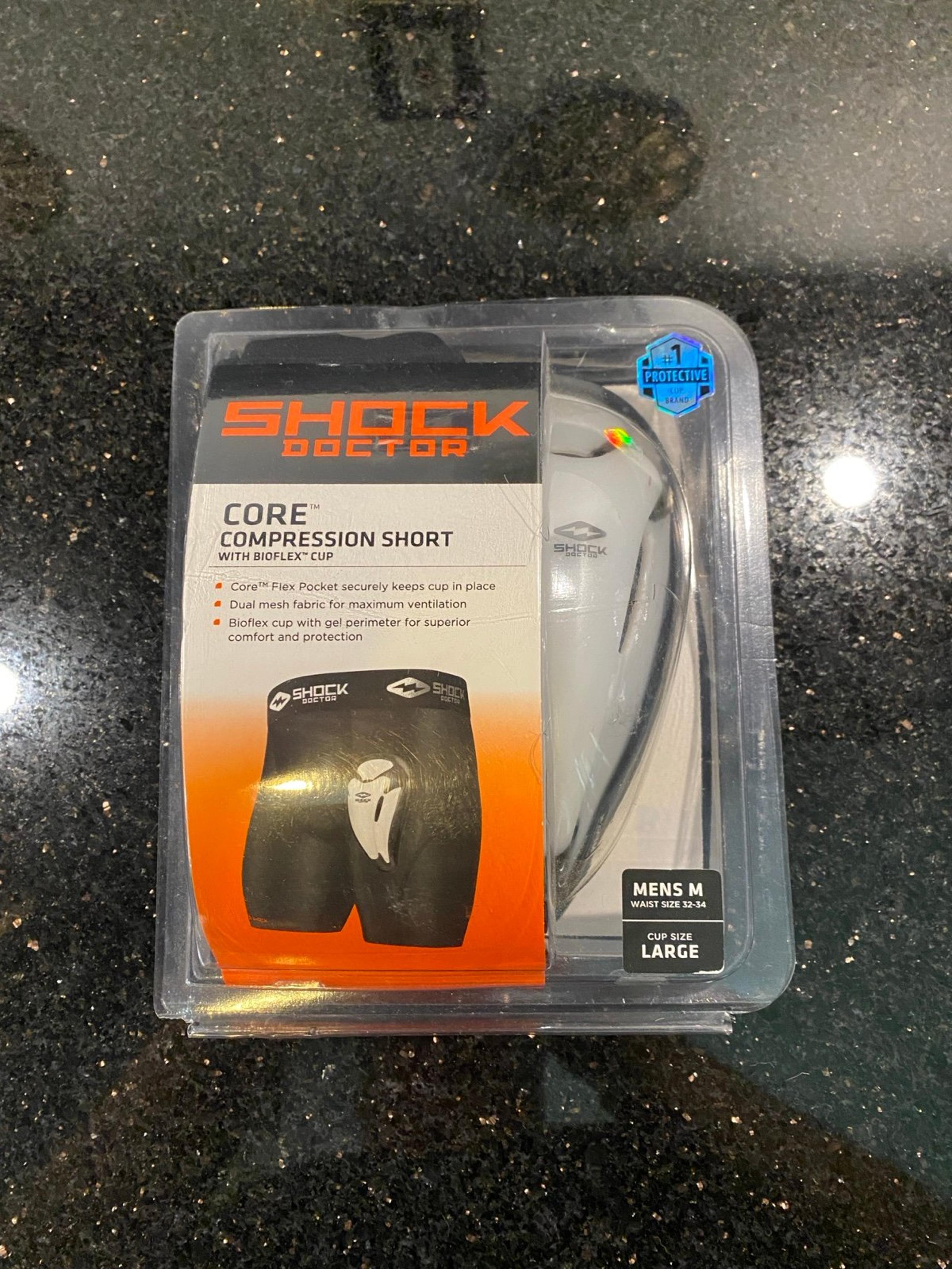 Mens Shock Doctor Core Compression Black Short (Medium) & Bioflex Cup (Large)