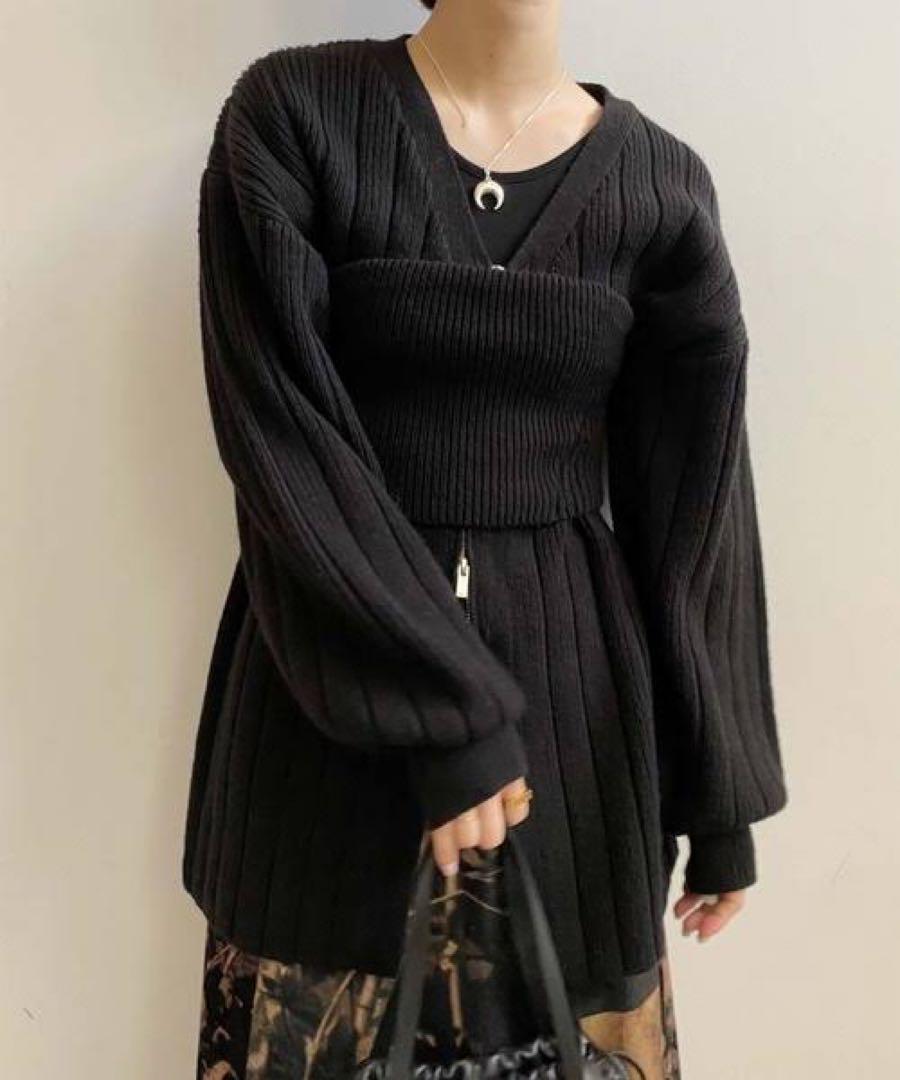 【サイズ交換ＯＫ】 Black Und Cardigan Knit Layered Bustier トップス