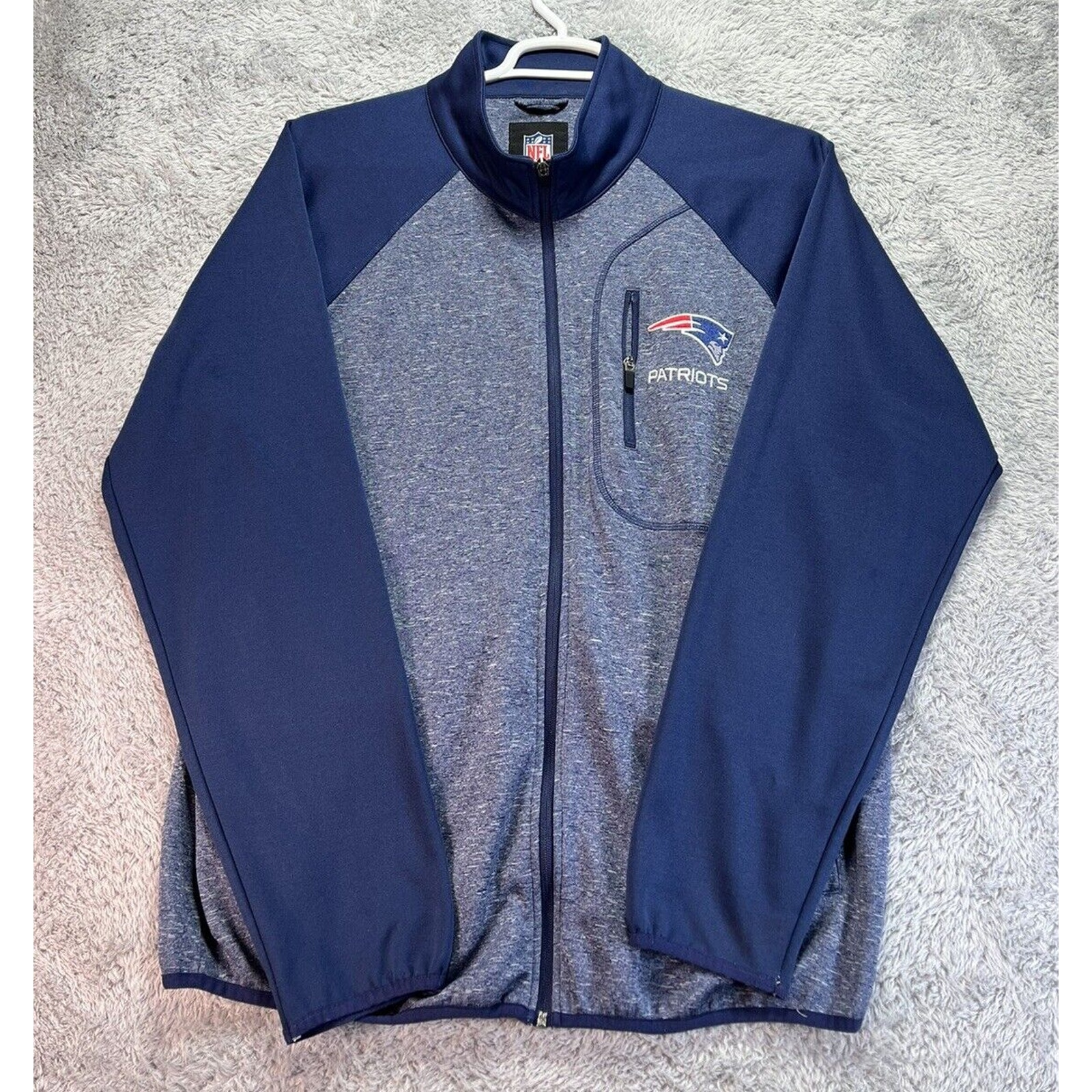 NFL New England Patriots Football Track Jacket Full Zip Embroidered Blue XL **
