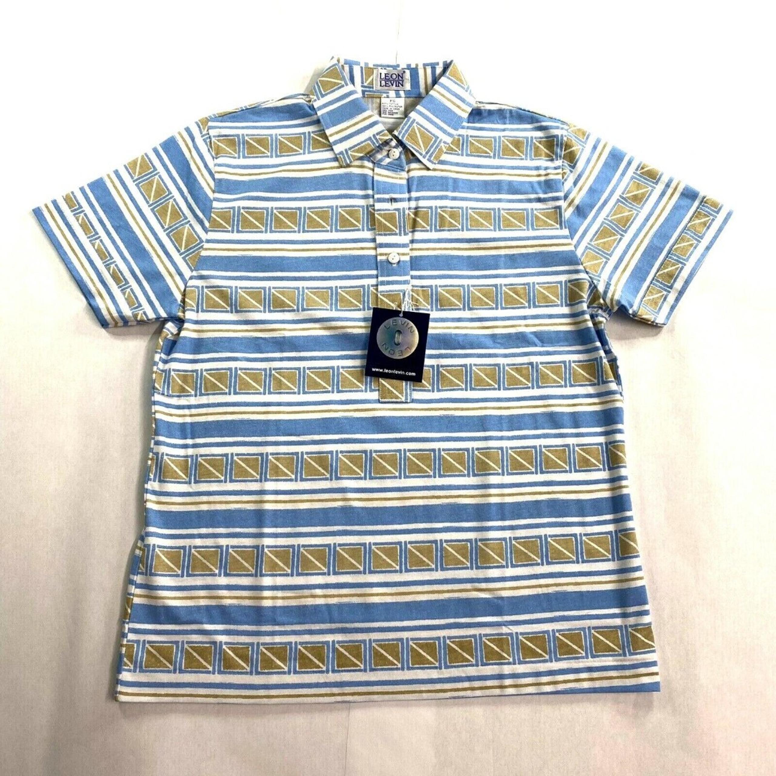 Leon Levin Women's Polo Shirt Short Sleeve Petite Small PS Blue Gold Golf