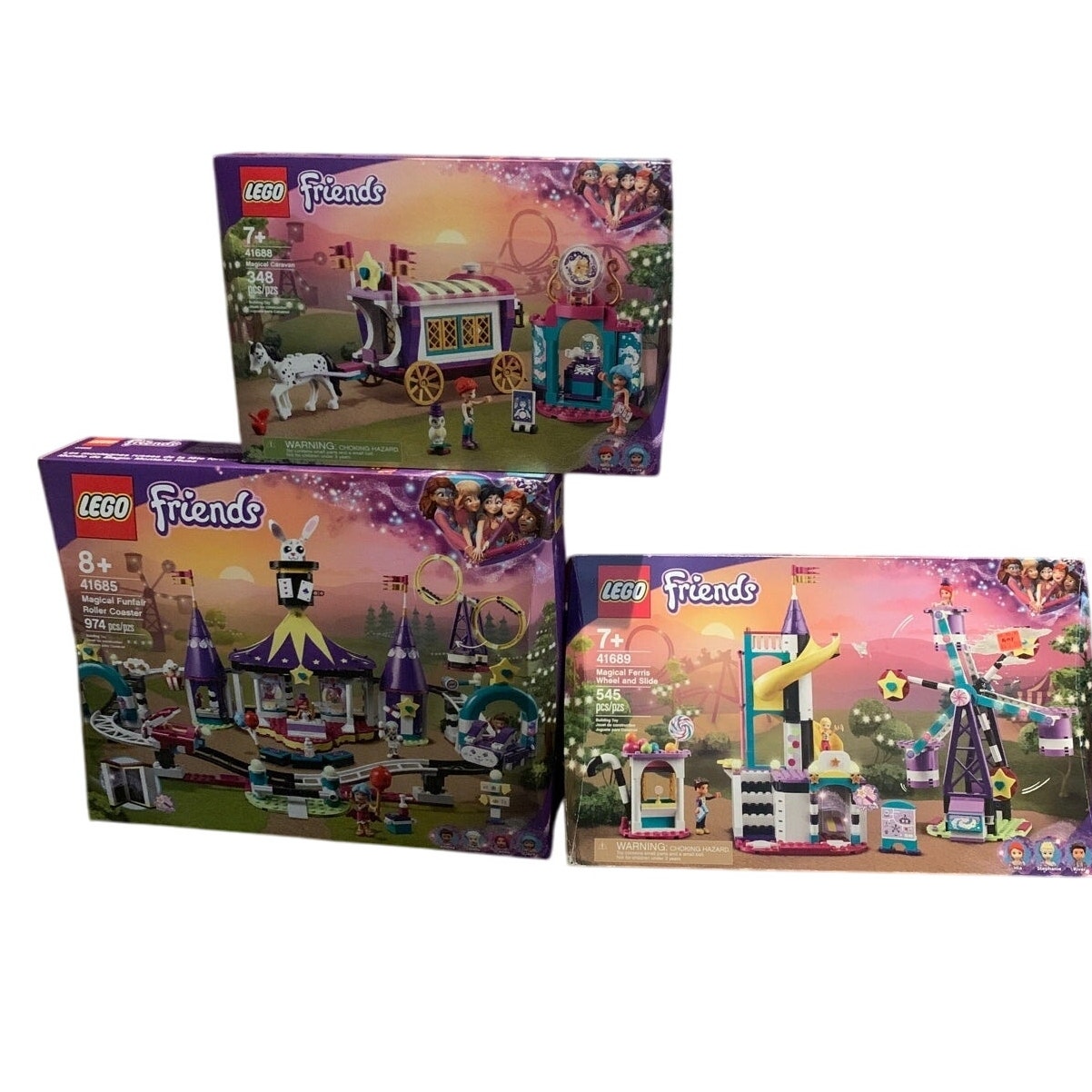 Magical funfair roller coaster Lego sets 41685, Caravan 41688, & 41689 Ferris Wh