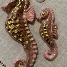 ⭐️⭐️ Kitsch Ceramic VNTG handpainted seahorses wall hanging‎ art deco 1957 retro