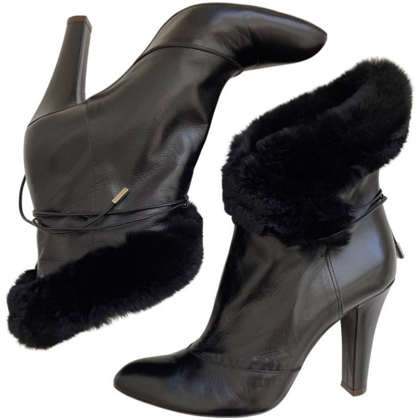 Marc Jacobs Black Leather Fur Trimmed Ankle Boots