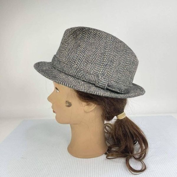 VTG Stetson Fedora Hat Gray Size 7-7 1/8 Wool Tweed Lined Cap hat