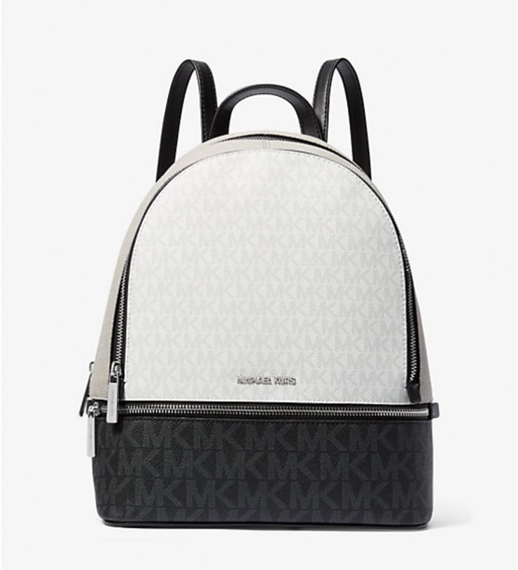 Michael Kors Rhea Medium Color-Block Signature Logo Backpack Optic White NWT